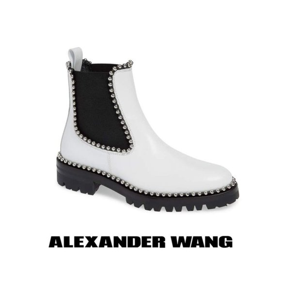 Alexander Wang Spencer White Leather Women Size 7 US Studded Chelsea Boots - Picture 1 of 7